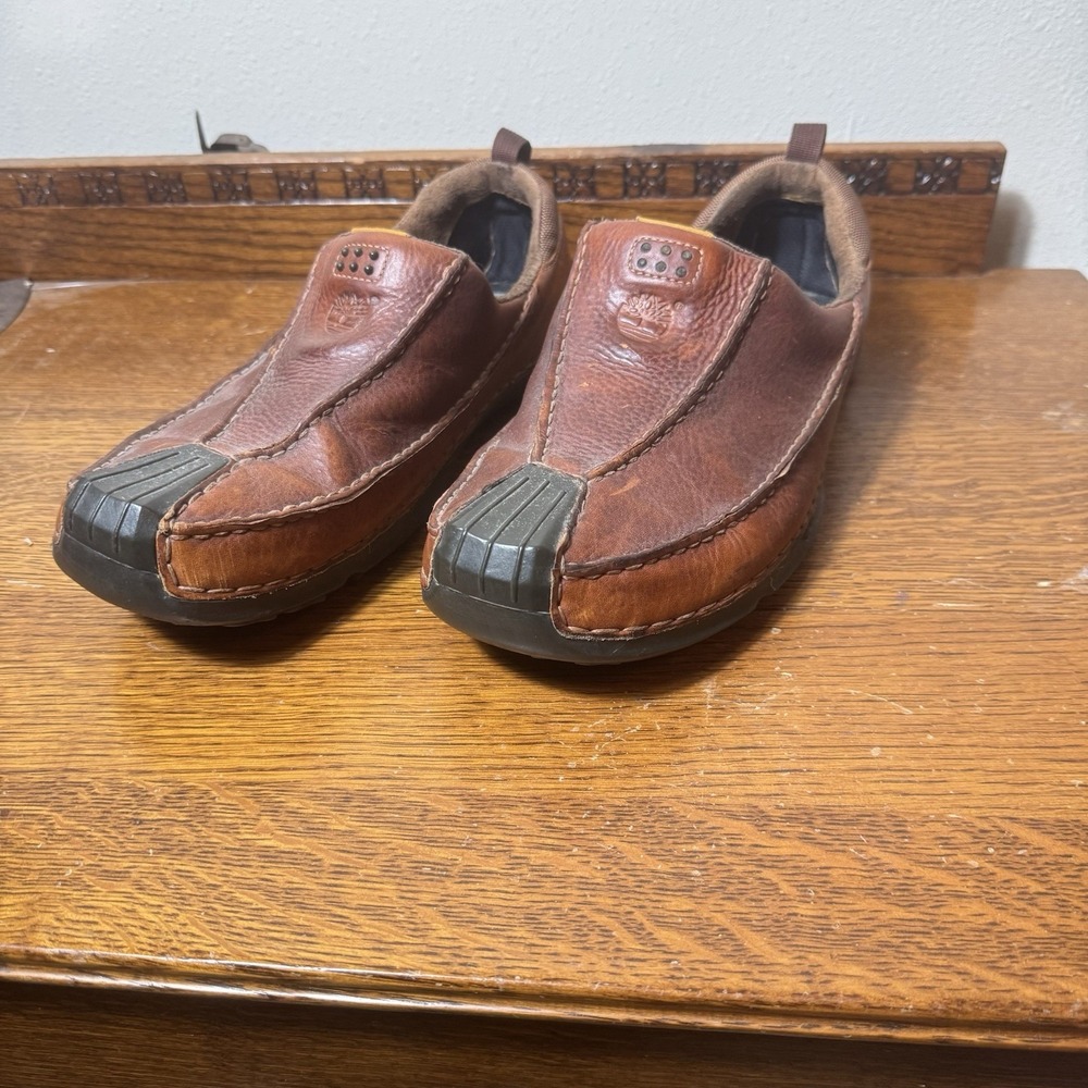 Timberland Smart Comfort Men's 12M Brown Leather Slip On Moc Toe Shoes